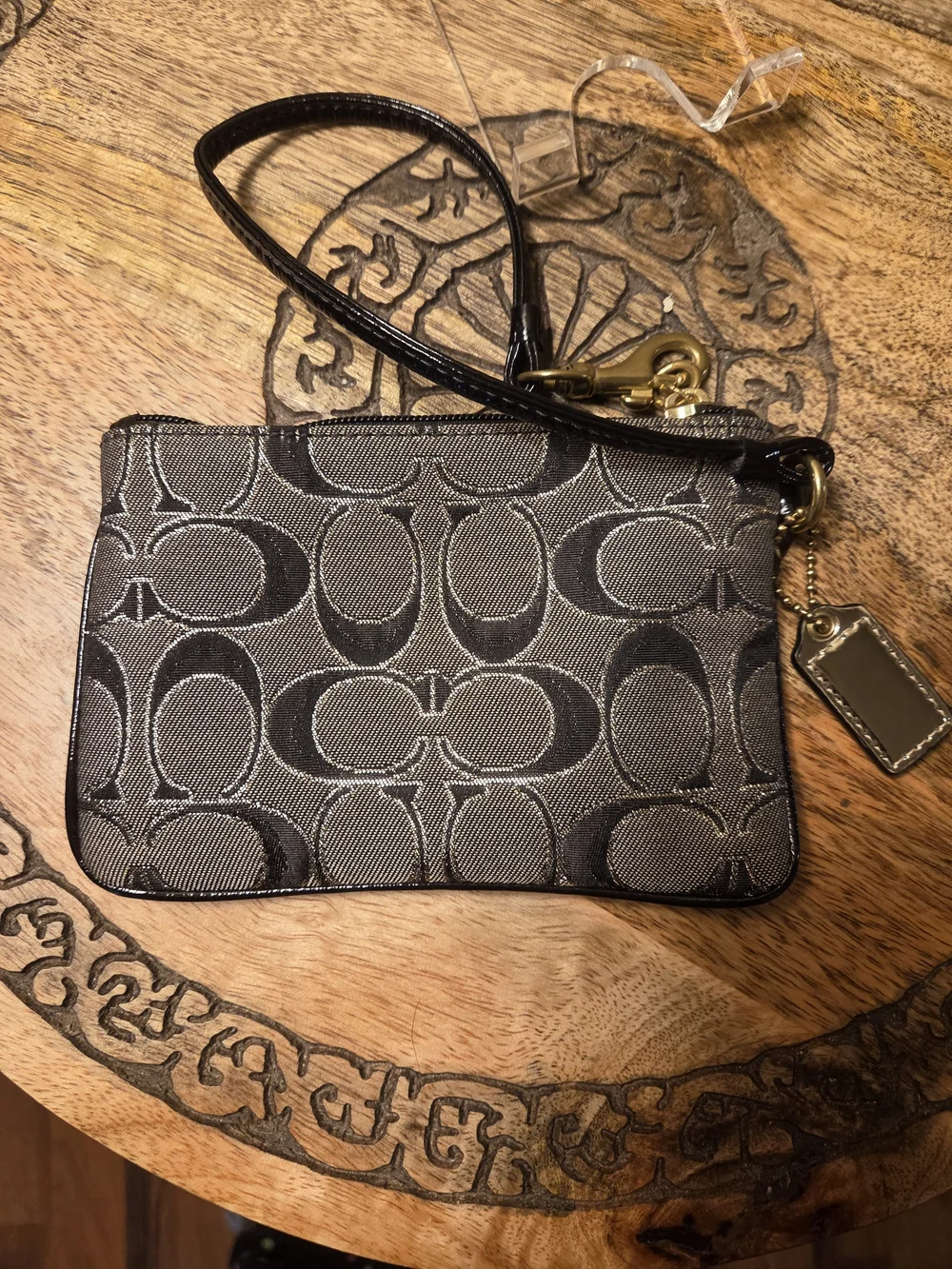 Coach Signature Poppy Canvas Wristlet in Charcoal/Black NWOT